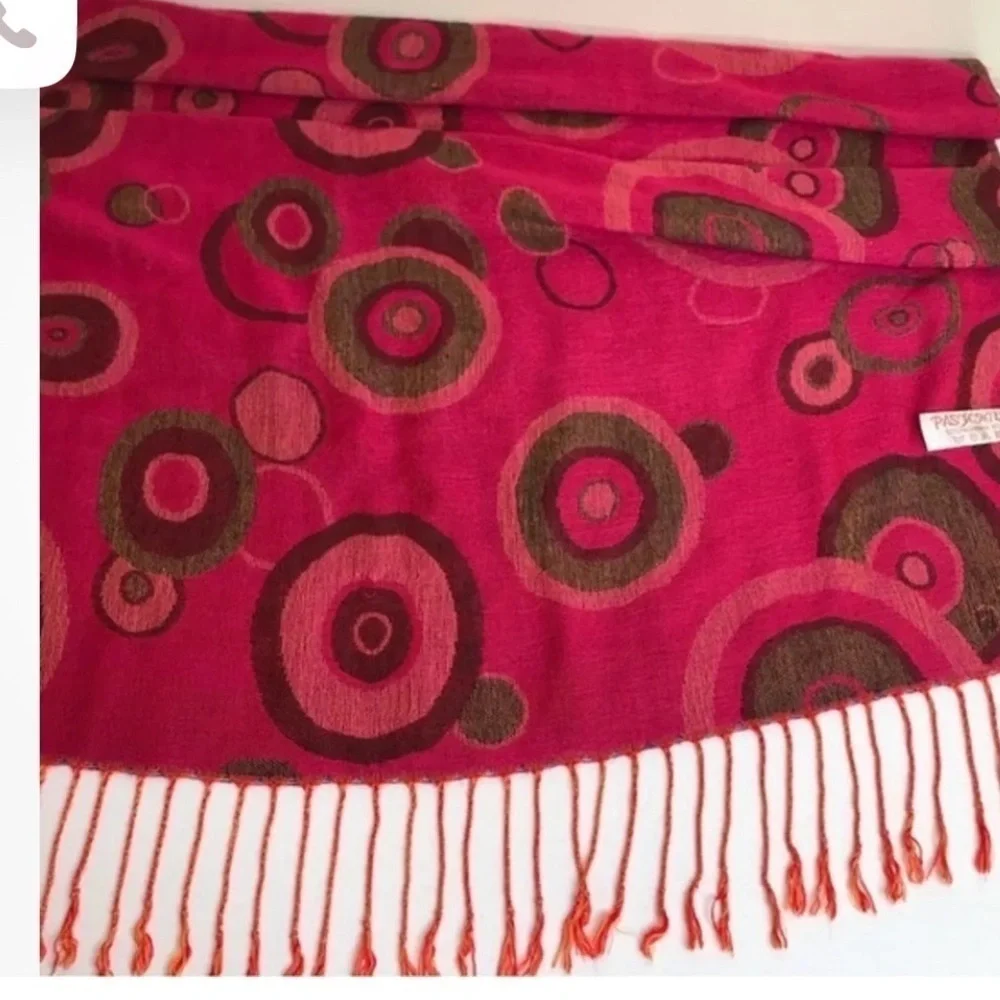 Pashmina silk Reversible Circle Dots‎ fringed pink brown Gold Scarf Approx 69x27